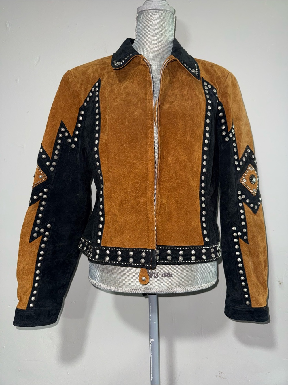 Vintage 90’s Cripple Creek Star Studded Western Suede Leather Jacket Size XL